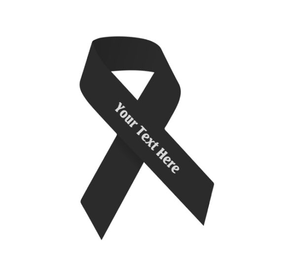 black fabric awareness ribbon that can be imprinted with a name, date or message