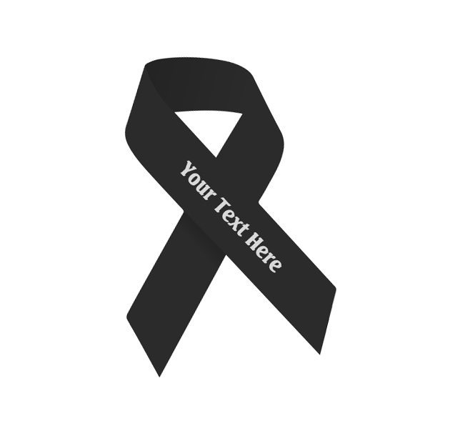 black fabric awareness ribbon that can be imprinted with a name, date or message