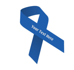 blue fabric awareness ribbon that can be imprinted with a name, date or message