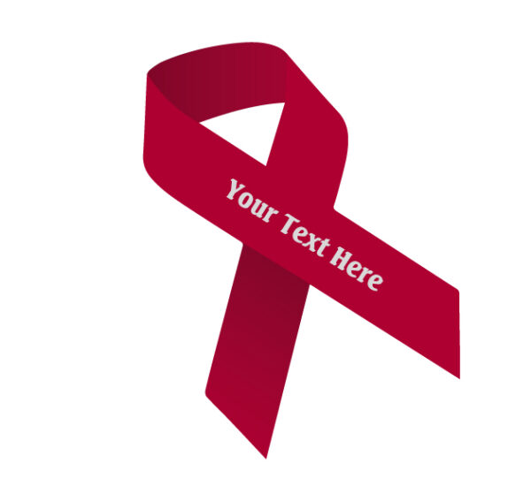 burgundy fabric awareness ribbon that can be imprinted with a name, date or message
