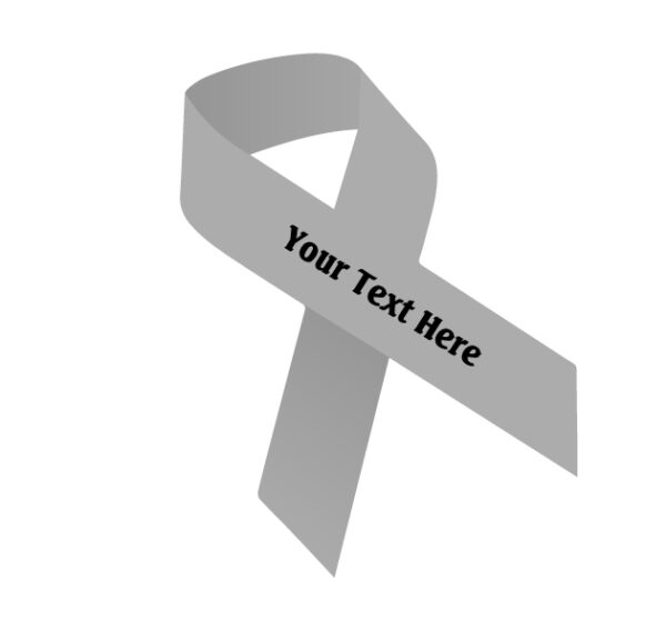 gray fabric awareness ribbon that can be imprinted with a name, date or message