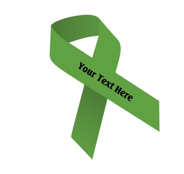 green fabric awareness ribbon that can be imprinted with a name, date or message