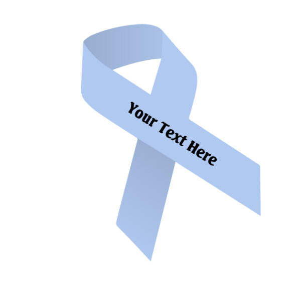 light blue fabric awareness ribbon that can be imprinted with a name, date or message