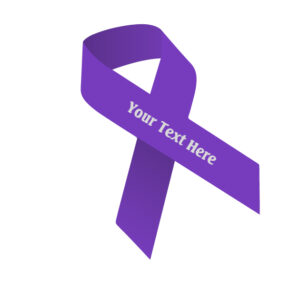 purple fabric awareness ribbon that can be imprinted with a name, date or message