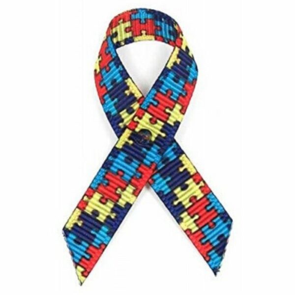 puzzle pieces autism fabric awareness ribbons with safety pins, included, but not attached