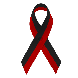 amblack and red awareness ribbons with safety pins, included, but not attached