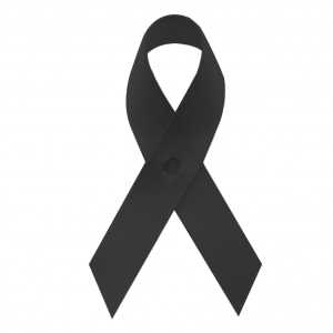 black fabric awareness ribbons with safety pins, included, but not attached