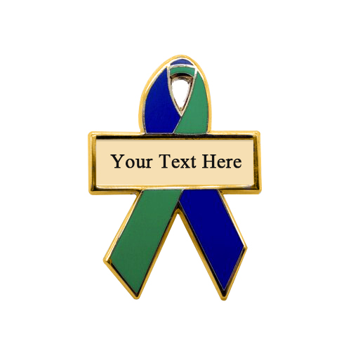 enamel blue and green personalized awareness ribbon pins