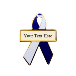 enamel blue and white personalized awareness ribbon pins
