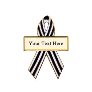 enamel black and white pinstripes personalized awareness ribbon pins