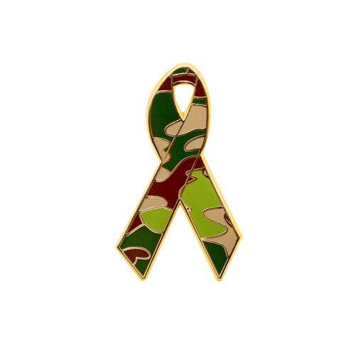 enamel printed camouflage awareness ribbons | pins