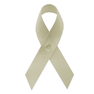 cream fabric awareness ribbons with safety pins, included, but not attached