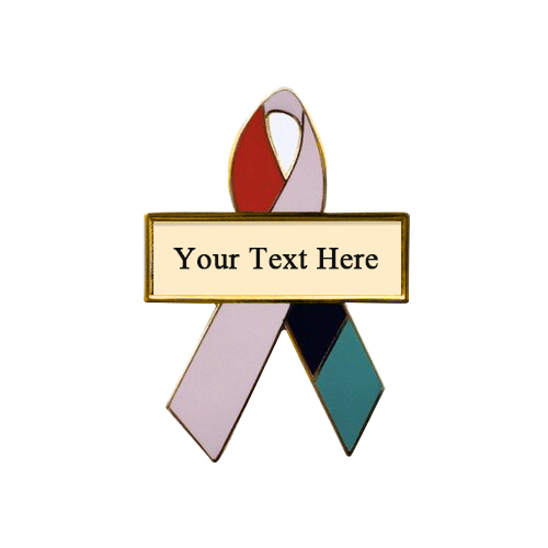 enamel Kente cloth and pink personalized awareness ribbon pins