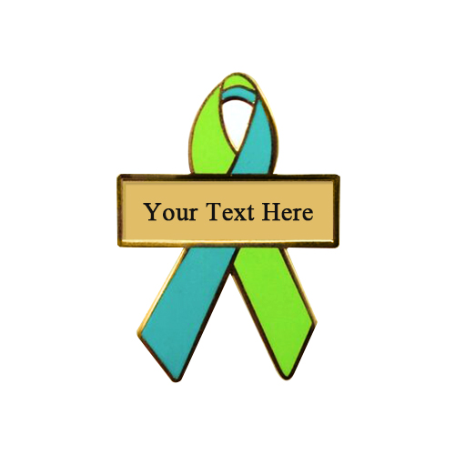 enamel lime green and aqua personalized awareness ribbon pins
