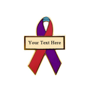 enamel purple, teal and magenta personalized awareness ribbon pins