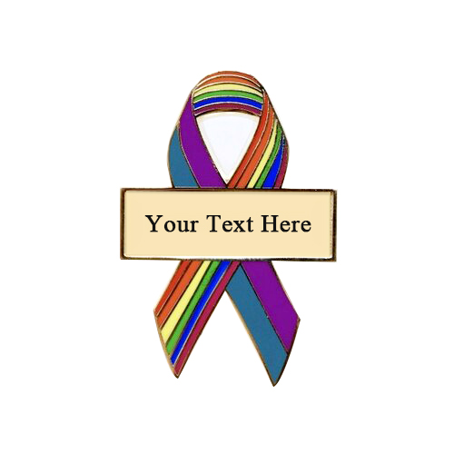 enamel teal, purple and rainbow personalized awareness ribbon pins
