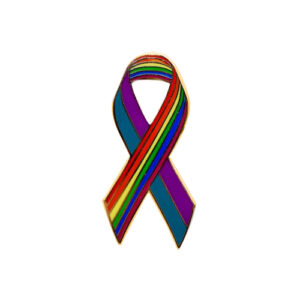 enamel teal, purple and rainbow awareness ribbons | pins