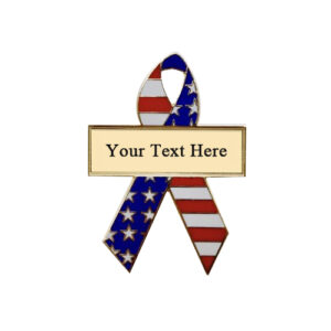 enamel red, white and blue personalized awareness ribbon pins