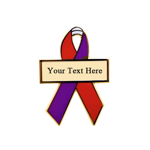 enamel red, white and purple personalized awareness ribbon pins