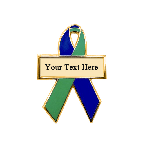 enamel royal blue and green personalized awareness ribbon pins