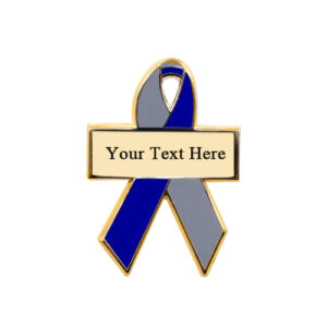 enamel silver and blue personalized awareness ribbon pins