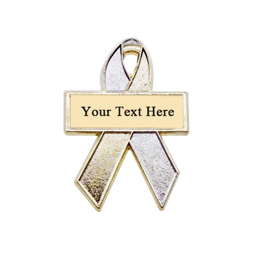 sandblasted silver and gold personalized awareness ribbon pins