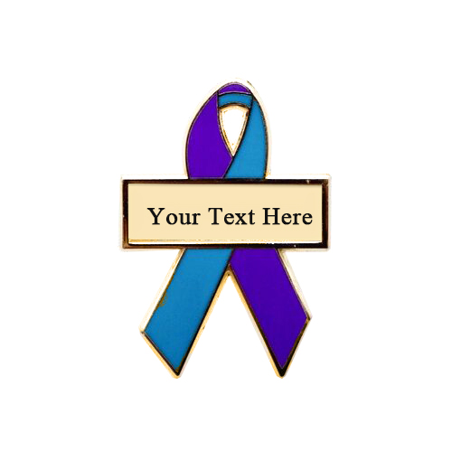 enamel teal and purple personalized awareness ribbon pins