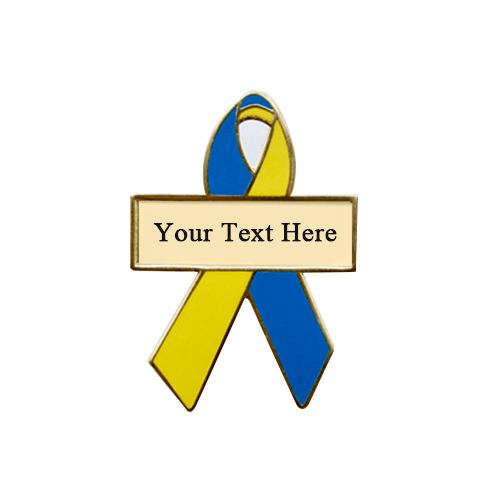 enamel teal and yellow personalized awareness ribbon pins