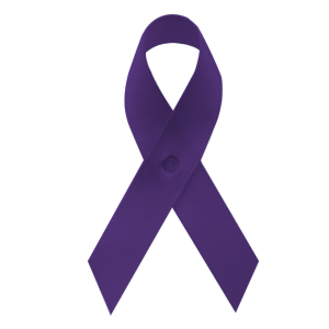 violet fabric awareness ribbons with safety pins, included, but not attached